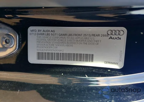 2013 Audi A5 Premium Plus z USA, uszkodzony, nr VIN WAULFAFH5DN004842